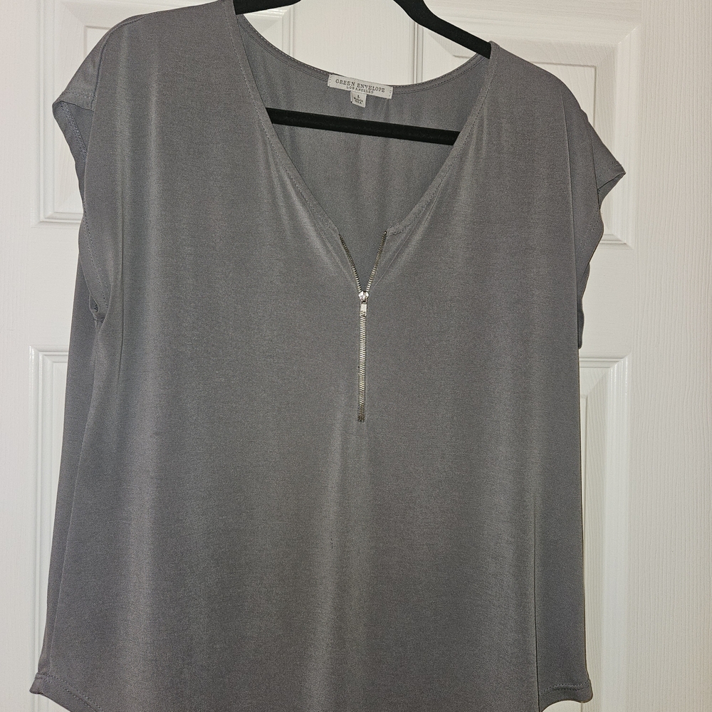 Green Envelope Gray Zippered Blouse